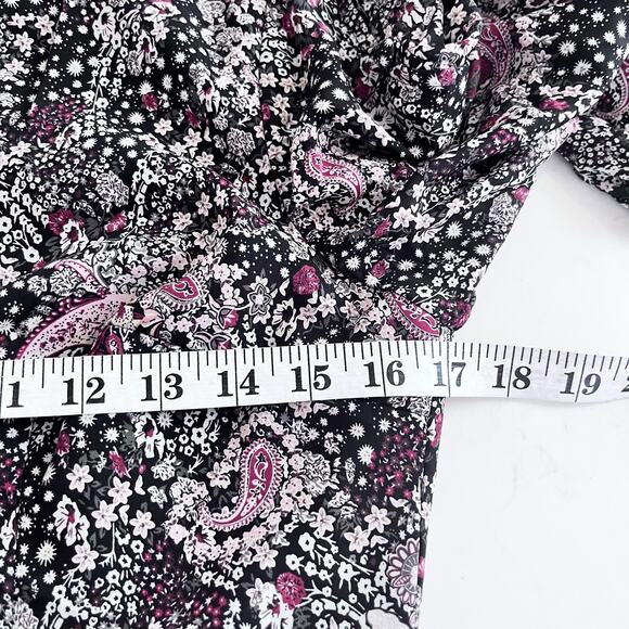 Mikael Aghal Pleated Printed Black Long Sleeve Crepe de Chine Maxi Dress Size 6 - Picture 9 of 10